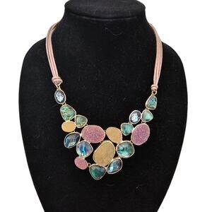 Drusy Quartz & Crystal "V" Collar Necklace Purples & Blues By Vineyard Haven